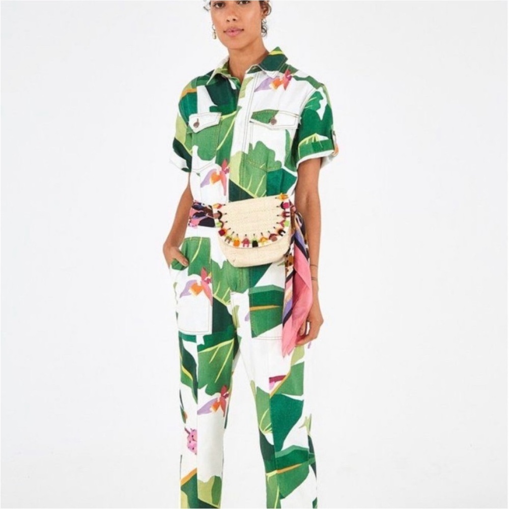 Farm Rio Tropicalistic Denim Jumpsuit Size Small RARE